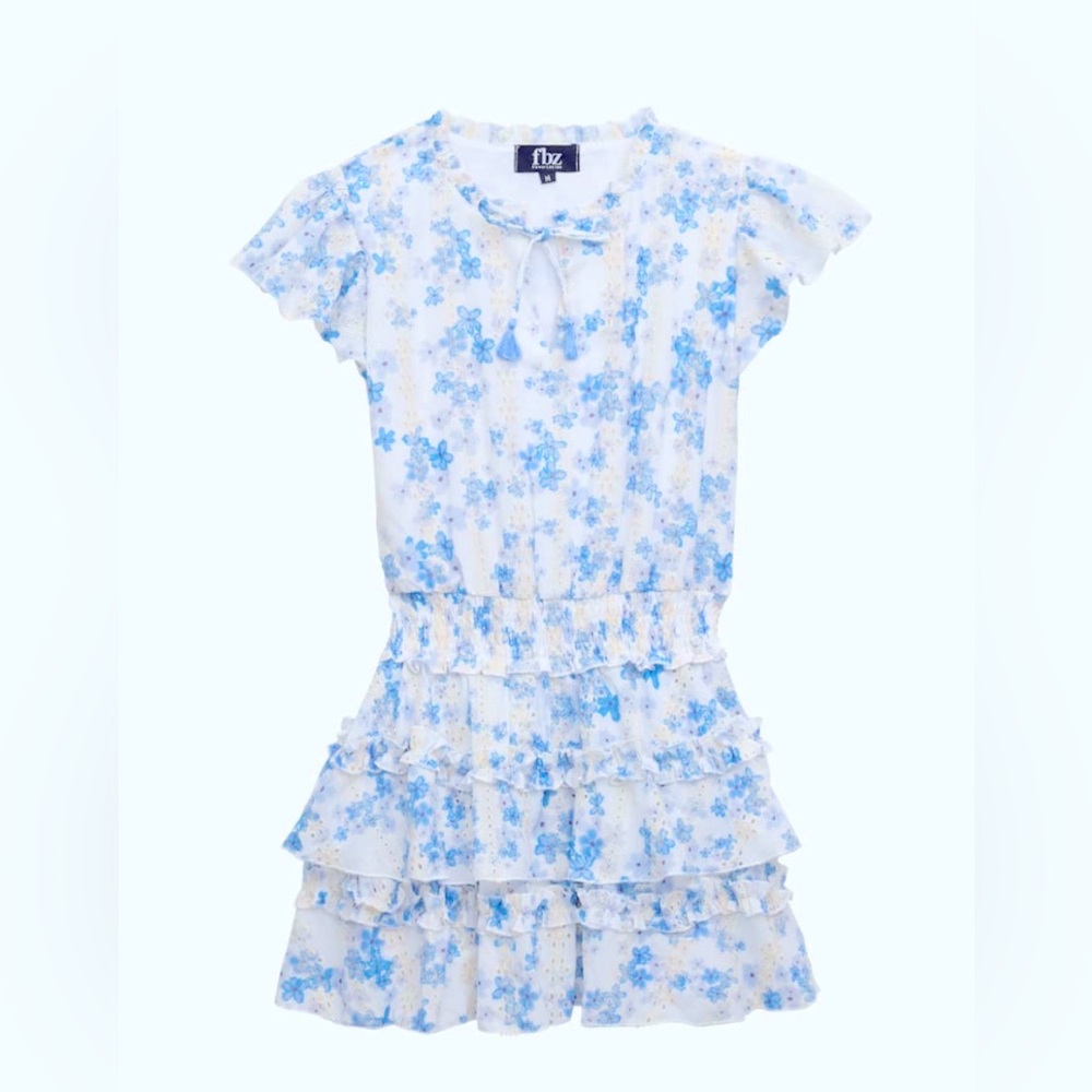 Flowers by Zoe Girls Floral Print Tiered Dress, size Small